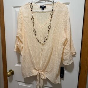 AGB Women's Light Cream Tie-Front Blouse